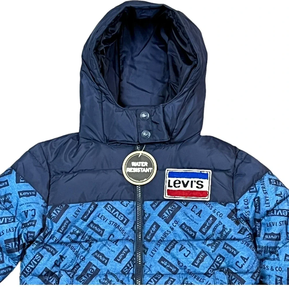 Levis Little Boys Full Zip Hooded Puffer Jacket Size 4 Navy Blue Water Resistant